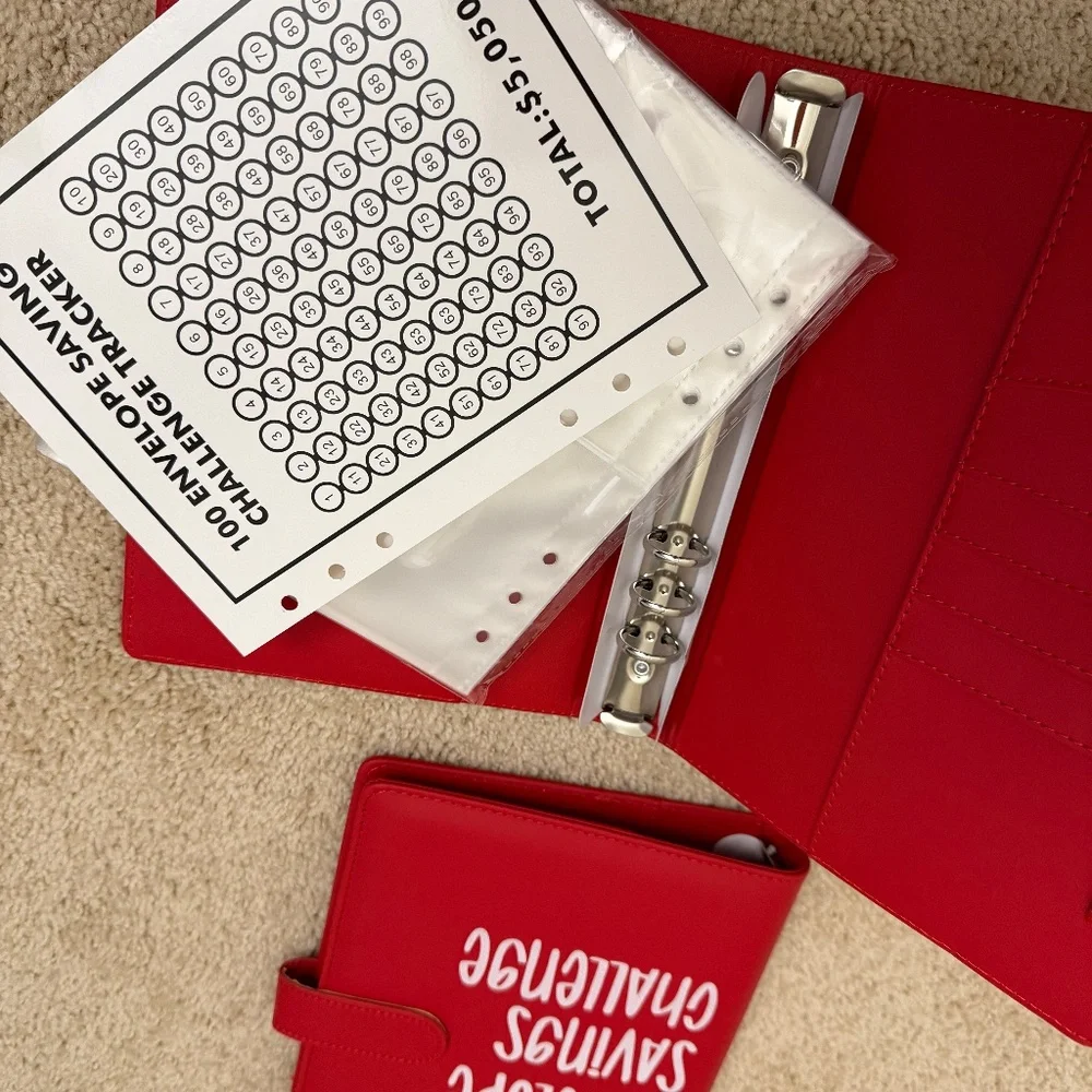 RED 100 Money Savings Challenge A5 Money Binder Book Money Budget Book Budget